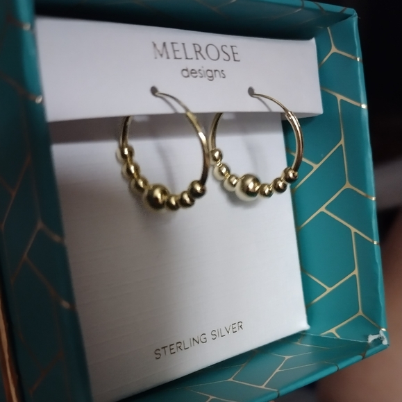 Melrose Designs Gold Plated Beaded Sterling Silver Hoops - Picture 1 of 3